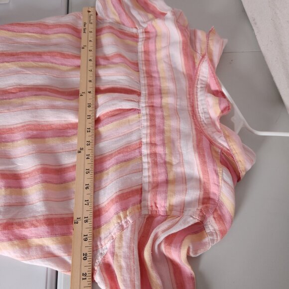 Gap Linen Tunic Womens Large Pink Striped V Neck Popover Coastal Beachwear - Picture 4 of 12